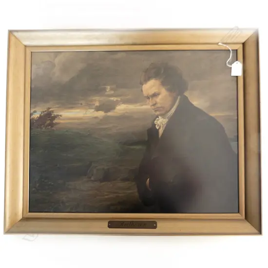C1900 CHROMOLITHOGRAPH OF BEETHOVEN framed with plaque