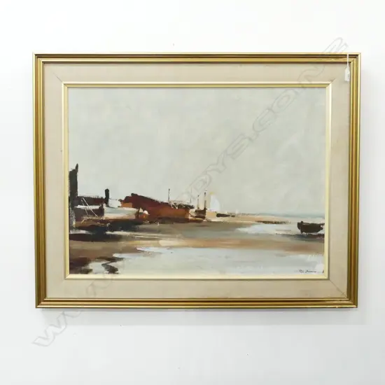 LG SIGNED OIL ON BOARD, HARBOUR SCENE, 540x740mm