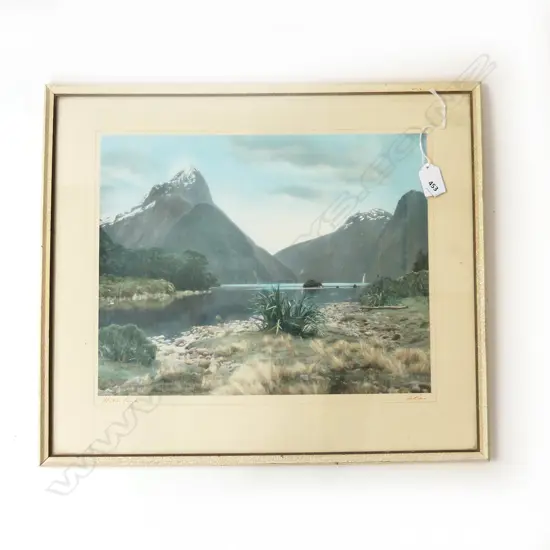 WHITES AVIATION 'MITRE PEAK' HAND COLOURED PRINT 290x370mm