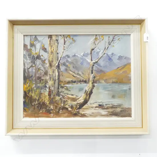 MCKENZIE 'BLUE GUM FRANKTON ARM LAKE WAKATIPU' OIL ON BOARD 345x450mm