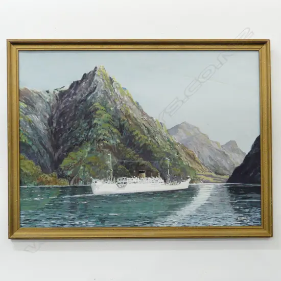 F. CLARK, 'SS GOTHIC LEAVES NZ' ACRYLIC ON BOARD 1954 550x750mm