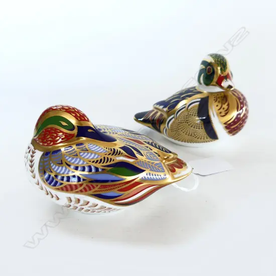 2 ROYAL CROWN DERBY PAPERWEIGHTS: CAROLINA DUCK & TEAL L.115mm