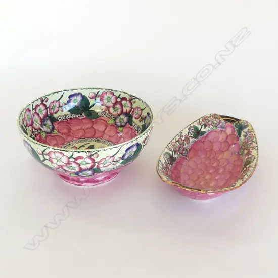 2 PC, LARGE MALING LUSTRE BOWL. Dia.210mm & LONG DISH 'MAYBLOOM' PATTERN 1936, EXCEL CONDITION