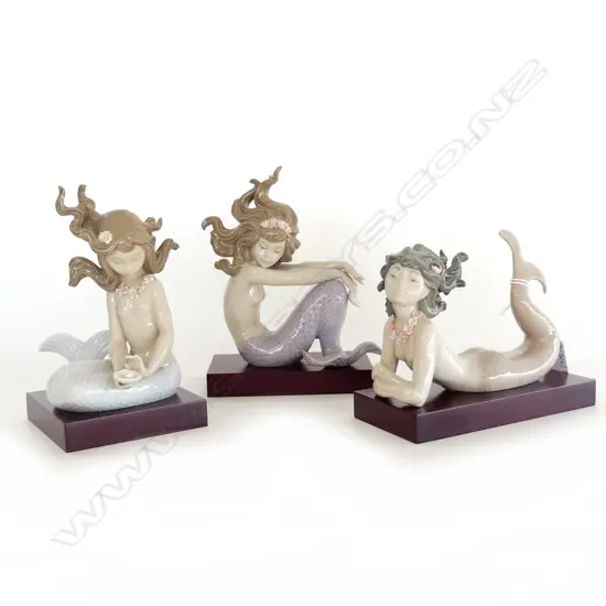 3 LLADRO MERMAIDS: #1413 ILLUSION, #1414 FANTASY, #1415 MIRAGE - each w. box L.160mm