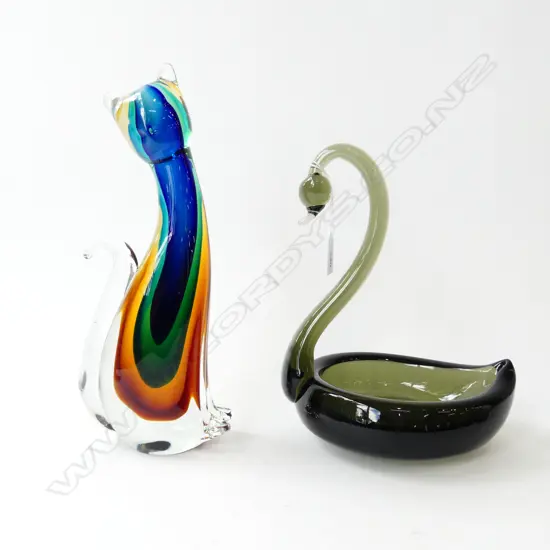 NZ ART GLASS CAT + SWAN H320MM