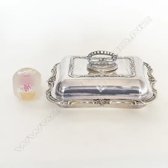 GLASS PAPER WIEGHT & EP VEG TURREEN