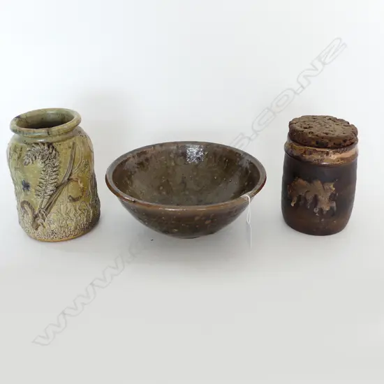 3 LRG NZ POTTERY PCS, 2 JARS & BOWL