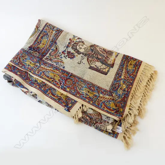 PERSIAN IRANIAN FIGURED MULTI-PANEL PRINTED TEXTILE 1950 X 1250mm (44) printed details verso