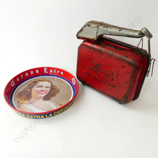 CORONA BEER TRAY 340mm dia + LESCO PETROL CAN