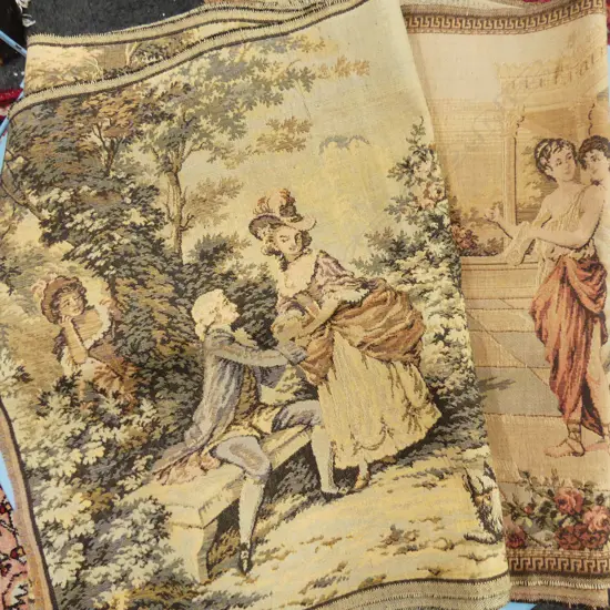 2 ITALIAN MACHINE TAPESTRIES CLASSICAL SCENES W FIGURES 1400 x 490mm (42 & 43)