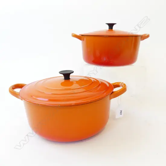2 ORANGE LE CREUSET LIDDED CASSEROLES 205 / 185mm dia