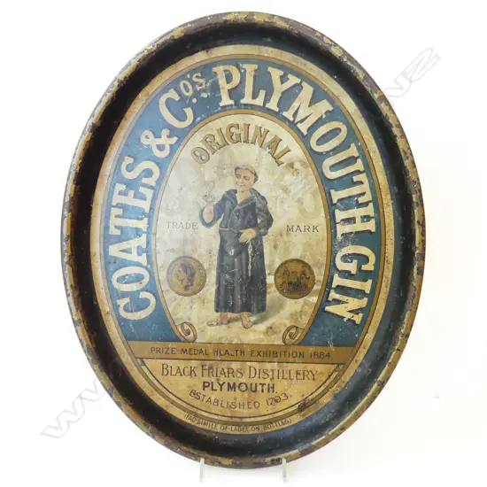 VINTAGE OVAL METAL DRINKS TRAY 'COATES & Co.s PLYMOUTH GIN 405x325mm