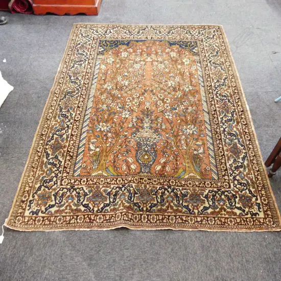 ANTIQUE HAND KNOTTED PERSIAN KASHAN TREE OF LIFE WOOL ON COTTON RUG 2050x1450mm