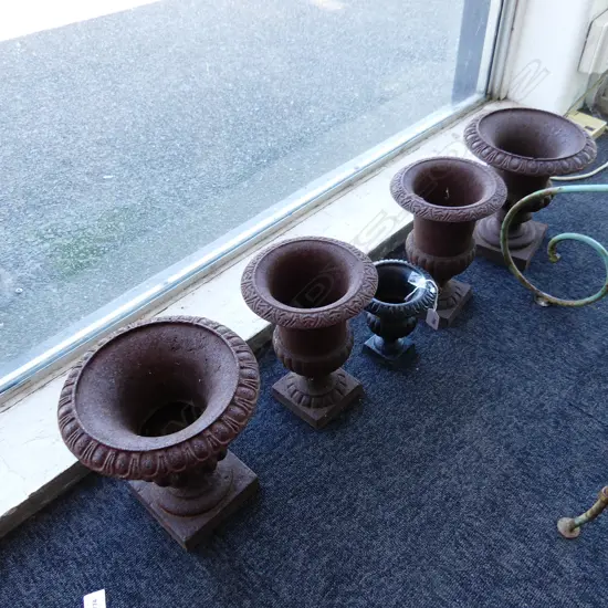 4 CAST IRON URNS; 2 PRS + 1 H.240mm