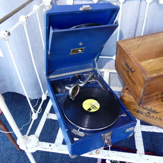 PORTABLE GRAMOPHONE, CASED & WORKING