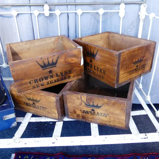 4 CRATES w. CROWN LYNN STENCIL, 500 x 300 x 340mm