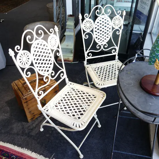 PR WHITE PAINTED FOLDING METAL PATIO CHAIRS