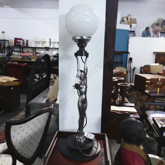 DECO STYLE LAMP - SILVER METAL NUDE FIGURE H.850mm