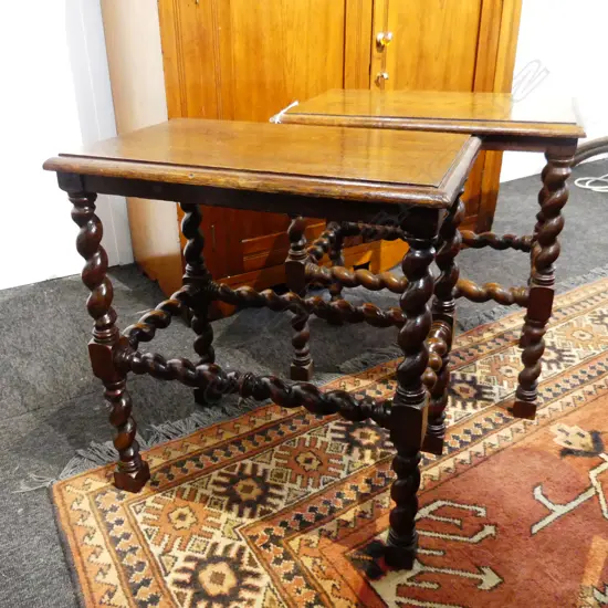 PR EARLY 20thC OAK BARLEY TWIST SIDE TABLES 480x300x500mm