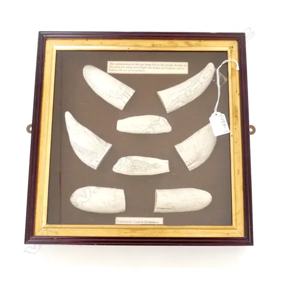 **RTV**CASED SET RESIN SCRIMSHAW 8 PIECES + PLAQUE ÁRTIC 1810'... CAPTAIN DANIEL JORDAN...