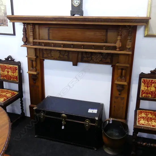 LG EARLY 20thC CARVED WOODEN FIRE MANTLE SURROUND 1570x275x1475mm 