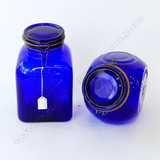 2 VINTAGE BLUE GLASS CONTAINERS H.260mm