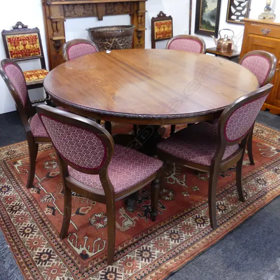 LG REGENCY STYLE MAHOGANY PEDESTAL CIRCULAR DINING TABLE 1490mm dia H.755mm + 6 CHAIRS