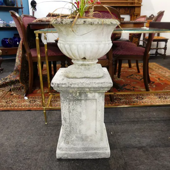 CONCRETE URN PLANTER ON PLINTH H.770mm