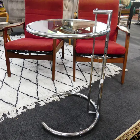 EILEEN GRAY STYLE ADJUSTABLE SIDE TABLE E1027 510mm dia H.640 / 1050mm