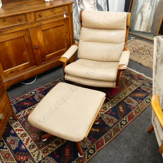 AUSTRALIAN TESSA T21 LEATHER CHAIR & FOOTSTOOL