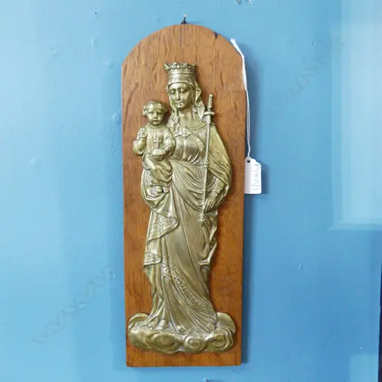 RELIGIOUS ICON, BRASS ON WOODEN BOARD 340x120mm