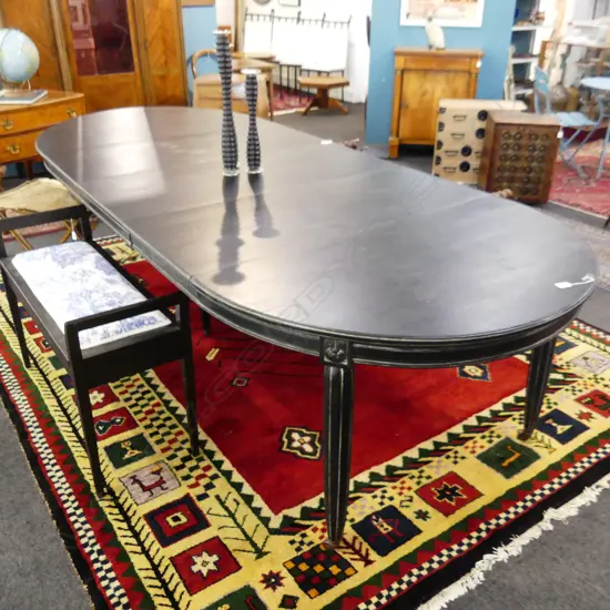 EBONISED DINING TABLE WITH THREE LEAVES 2880 x 1200 x 720mm. (with leaves in)