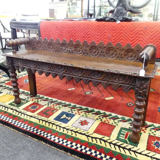 EARLY 20th OAK HALL BENCH W.1200mm