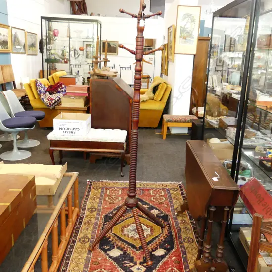 TURNED WOODEN COAT RACK H.1790mm