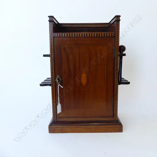 ANTIQUE INLAID SMOKERS CABINET H.445mm + 2 PIPES