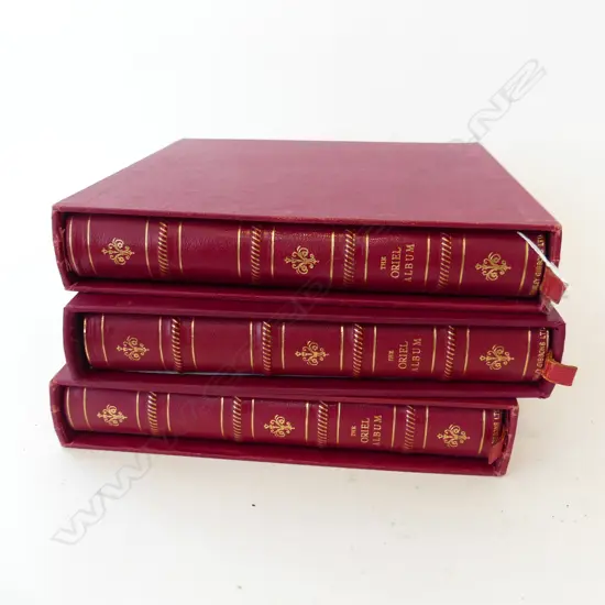 3 EMPTY RED LEATHER BOXED ALBUMS 290x280mm