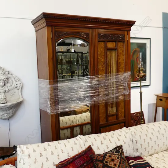 EDWARDIAN WARDROBE w. MIRRORED DOOR, GLAZED & BURR PANELS 1310x535x2060mm