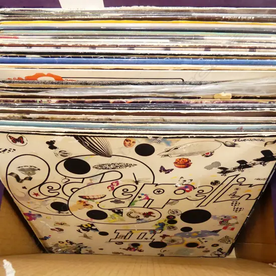 BOX LOT ASST. RECORDS INCL. LED ZEP, BOWIE, BEATLES, U2 ETC