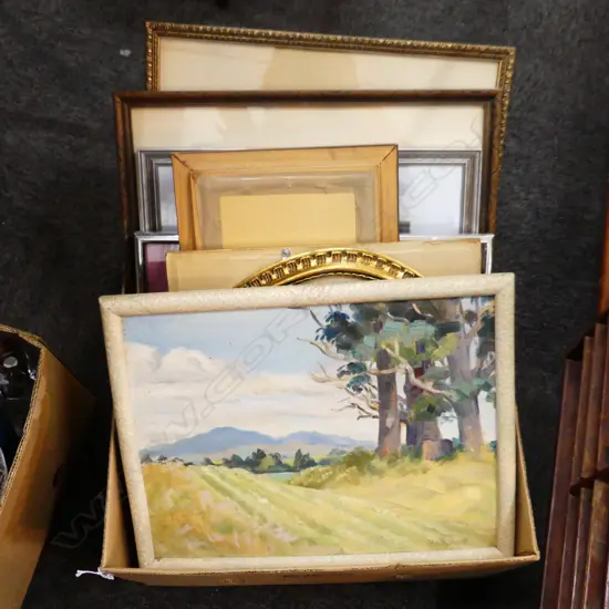 BOX LOT ASST. ARTWORKS; NEEDLEWORK, WCs, ETC