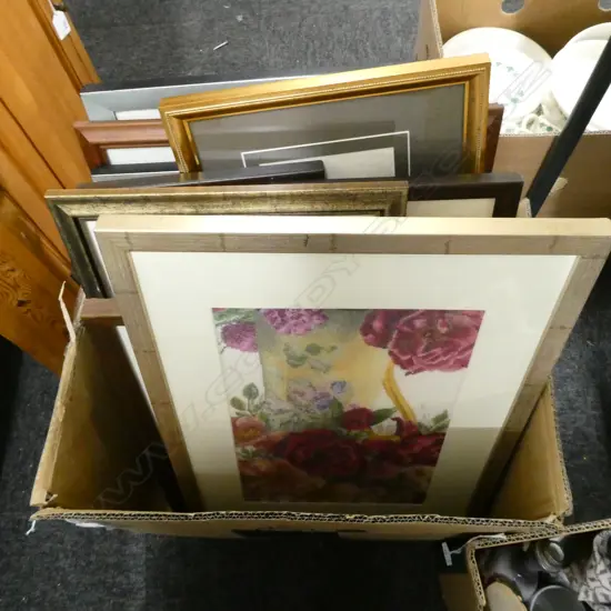 BOX LOT ASST. FRAMED EMBROIDERED ARTWORKS