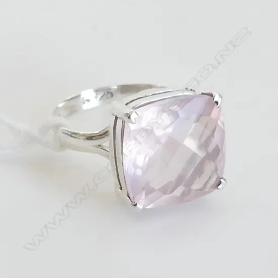 925 SILVER & LG ROSE QUARTZ DRESS RING SIZE P