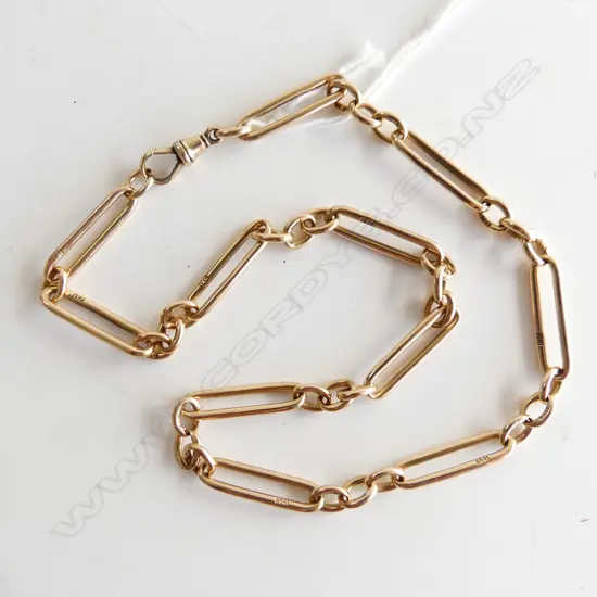 c1900 15ct GOLD RAIL LINK ALBERT CHAIN. L.410mm. 32.9gms