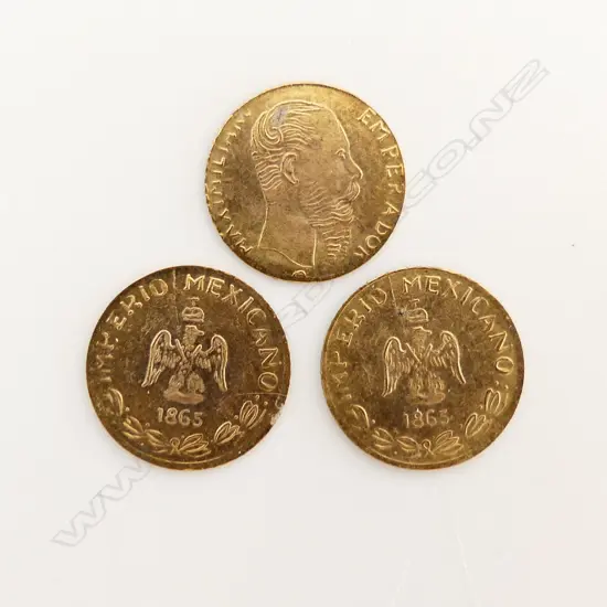 3 MINI 'MEXICANO 1865' GOLD COINS