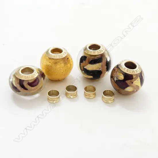 4 9ct MURANO BEADS - GOLD TONES + 4 SPACERS