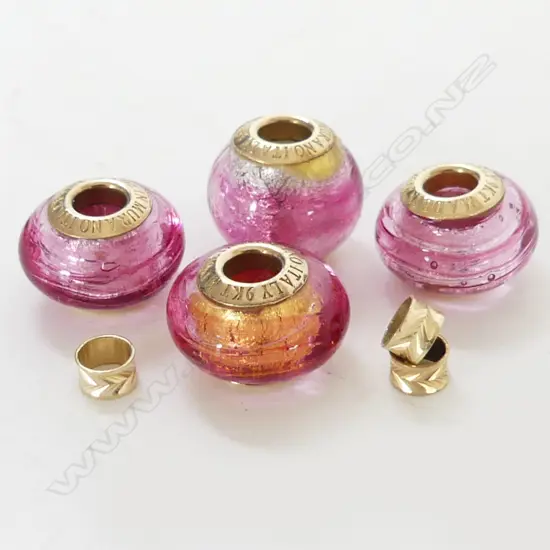 4 9ct MURANO BEADS - PINK TONES + 3 SPACERS