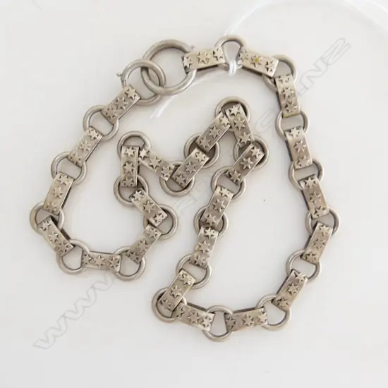 VICTORIAN SILVER NECK CHAIN mayoral type star decorated bar & circle links