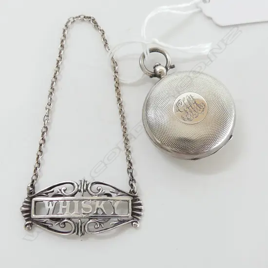 S/SILVER SOV CASE & S/SILVER WHISKEY BOTTLE LABLE  TOTAL WIEGHT 39GRMS