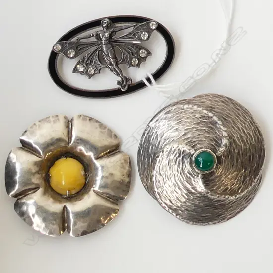 3 SILVER BROOCHES 50mm dia