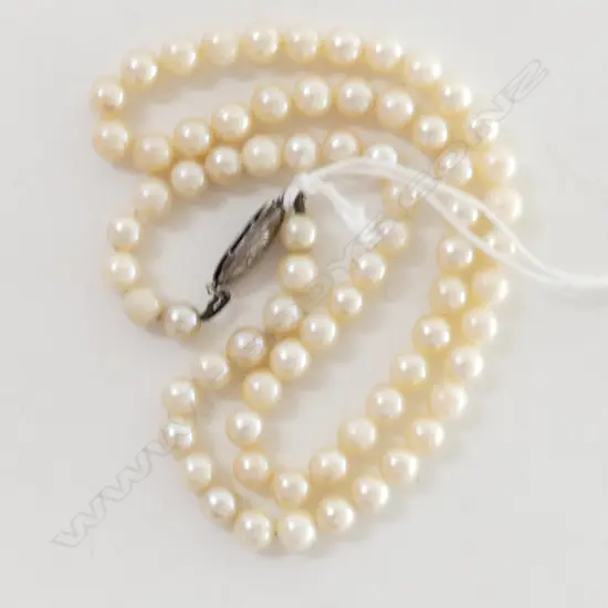 VINTAGE CULTURED PEARL NECKLACE silver clasp L.420mm