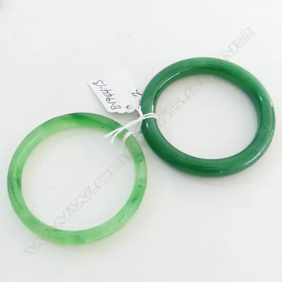 2 GREEN GLASS/JADE ? BANGLES